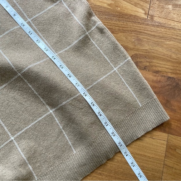 Loft Camel Tan Windowpane Cotton Boxy Cowl Turtleneck Sweater size L - Picture 12 of 13